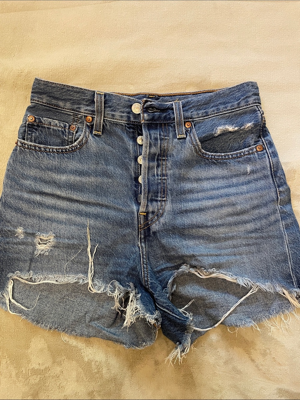 Distressed High-Rise Ribcage  Blue Denim Jean Shorts size 27